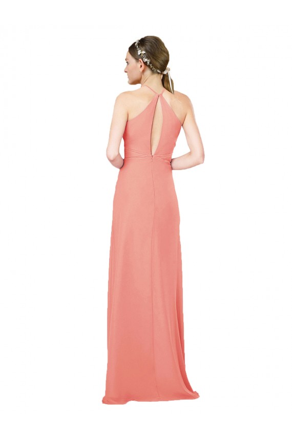 Rosa Deserto Bainha Cabeçada Chiffon Longo Vestidos de Madrinha Acessíveis