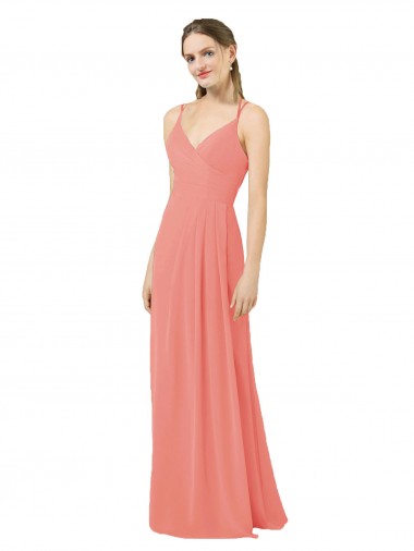 Rosa Deserto Bainha Decote V Chiffon Longo Vestidos de Madrinha