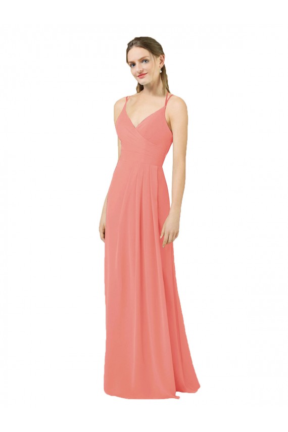 Rosa Deserto Bainha Decote V Chiffon Longo Vestidos de Madrinha Acessíveis