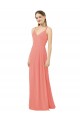 Rosa Deserto Bainha Decote V Chiffon Longo Vestidos de Madrinha Acessíveis