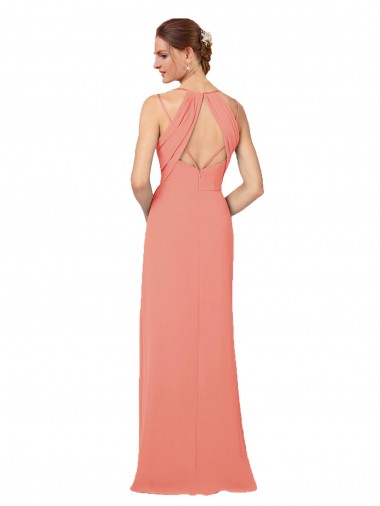 Rosa Deserto Bainha Decote V Chiffon Longo Vestidos de Madrinha