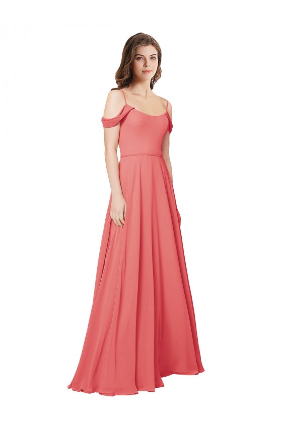 Rosa Deserto Linha A Fora do Ombro Chiffon Longo Vestidos de Madrinha Acessíveis