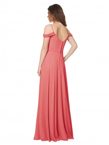 Rosa Deserto Linha A Fora do Ombro Chiffon Longo Vestidos de Madrinha