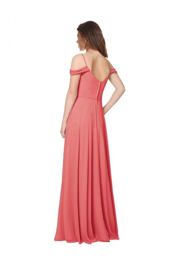 Rosa Deserto Linha A Fora do Ombro Chiffon Longo Vestidos de Madrinha Acessíveis