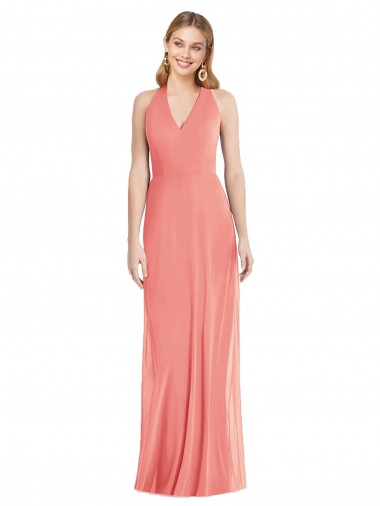 Rosa Deserto Trombeta Cabeçada Chiffon Longo Formais Vestidos de Madrinha / Vestidos de Noite