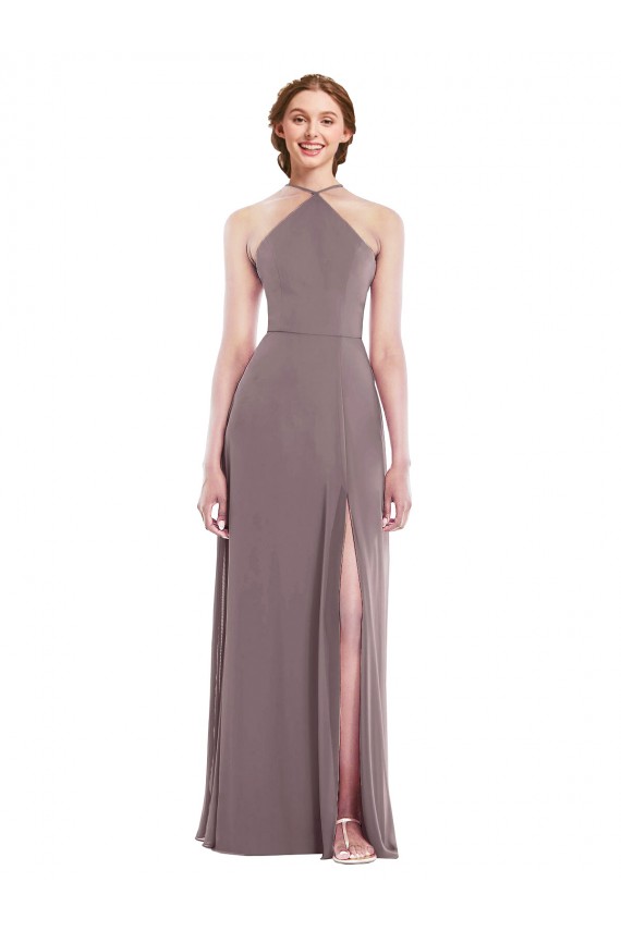 Rosa Empoeirada Linha A Cabeçada Chiffon Longo Formais Vestidos de Madrinha / Vestidos de Noite Acessíveis
