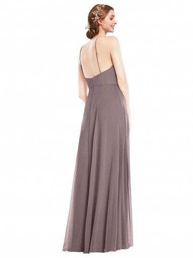 Rosa Empoeirada Linha A Cabeçada Chiffon Longo Formais Vestidos de Madrinha / Vestidos de Noite