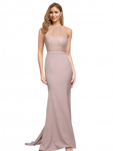 Rosa Empoeirado Bainha Amor Comboio Varredela Crepe Esticado Longo Formais Vestidos de Madrinha / Vestidos de Festa