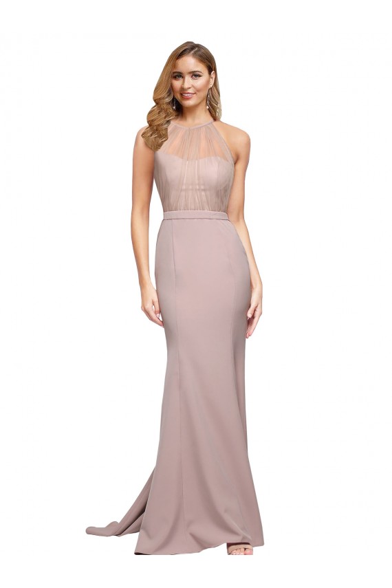 Rosa Empoeirado Bainha Amor Comboio Varredela Crepe Esticado Longo Formais Vestidos de Madrinha / Vestidos de Festa