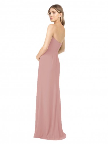 Rosa Empoeirado Bainha Sem alças Chiffon Longo Vestidos de Madrinha