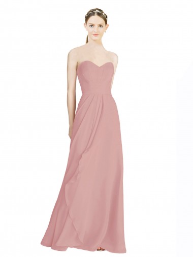 Rosa Empoeirado Chiffon Linha A Lombar Amor Longo Vestidos de Madrinha