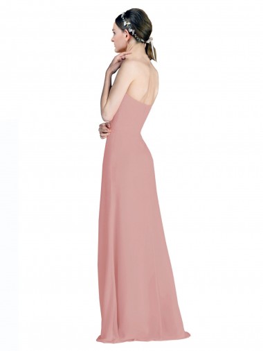 Rosa Empoeirado Chiffon Linha A Lombar Amor Longo Vestidos de Madrinha