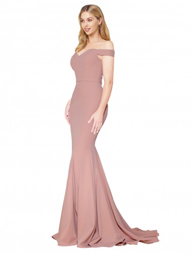 Rosa Empoeirado Crepe Esticado Sereia Decote Alto Longo Formais Vestidos de Madrinha / Vestidos de Noite / Vestidos de Festa