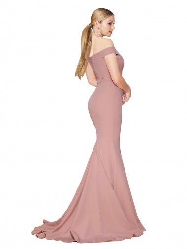 Rosa Empoeirado Crepe Esticado Sereia Decote Alto Longo Formais Vestidos de Madrinha / Vestidos de Noite / Vestidos de Festa