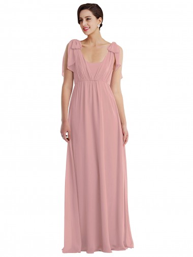 Rosa Empoeirado Linha A Cabeçada Chiffon Longo Vestidos de Madrinha