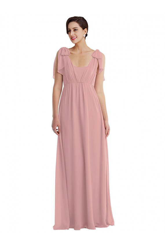 Rosa Empoeirado Linha A Cabeçada Chiffon Longo Vestidos de Madrinha Acessíveis