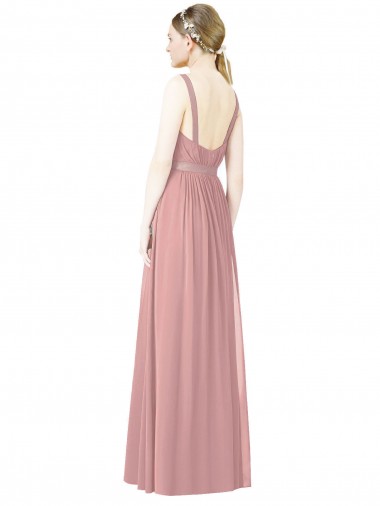 Rosa Empoeirado Linha A Decote Alto Chiffon Longo Vestidos de Madrinha