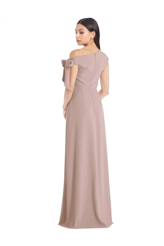 Rosa Empoeirado Linha A Fora do Ombro Crepe Esticado Longo Formais Vestidos de Madrinha / Vestidos de Festa Acessíveis