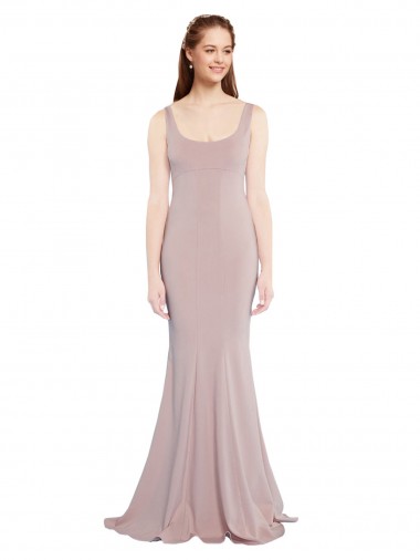 Rosa Empoeirado Sereia Colher Crepe Esticado Longo Formais Vestidos de Madrinha / Vestidos de Festa