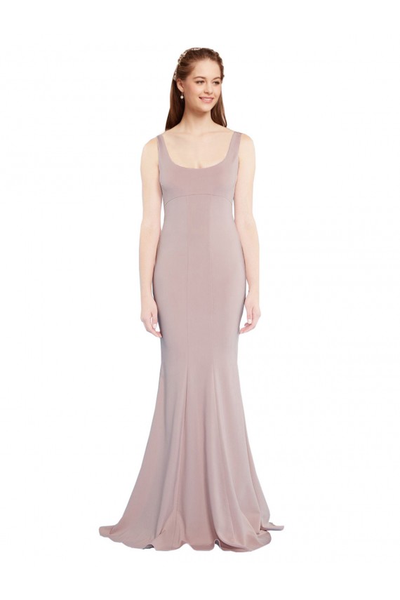 Rosa Empoeirado Sereia Colher Crepe Esticado Longo Formais Vestidos de Madrinha / Vestidos de Festa