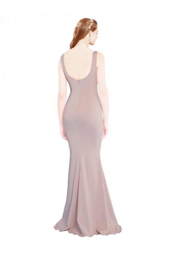 Rosa Empoeirado Sereia Colher Crepe Esticado Longo Formais Vestidos de Madrinha / Vestidos de Festa