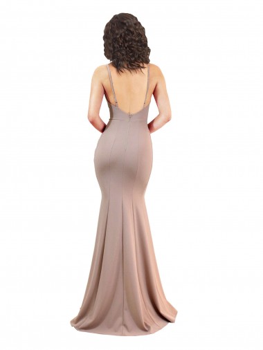 Rosa Empoeirado Sereia Decote V Crepe Esticado Longo Formais Vestidos de Madrinha / Vestidos de Festa