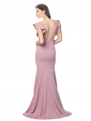 Rosa Empoeirado Sereia Decote redondo Comboio Varredela Crepe Esticado Longo Formais Vestidos de Madrinha / Vestidos de Festa