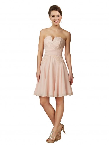Rosa Linha A Amor Chiffon & Renda Curto Vestidos de Madrinha / Vestidos de Cocktail