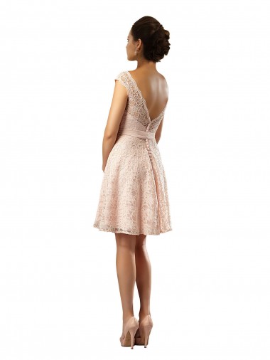 Rosa Linha A Barco Chiffon & Renda Curto Vestidos de Madrinha