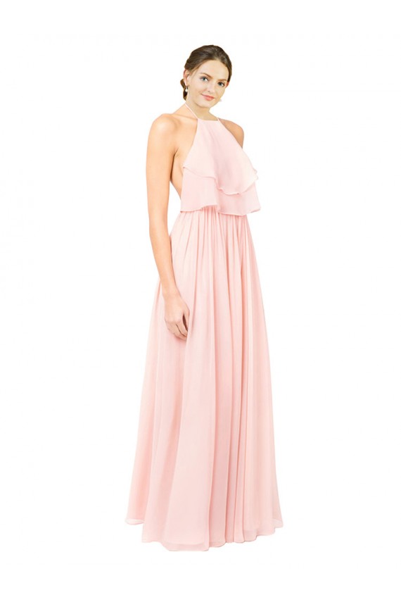 Rosa Linha A Cabeçada Chiffon Longo Vestidos de Madrinha Acessíveis