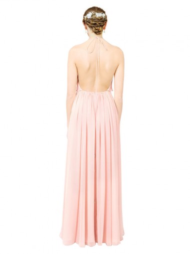 Rosa Linha A Cabeçada Chiffon Longo Vestidos de Madrinha
