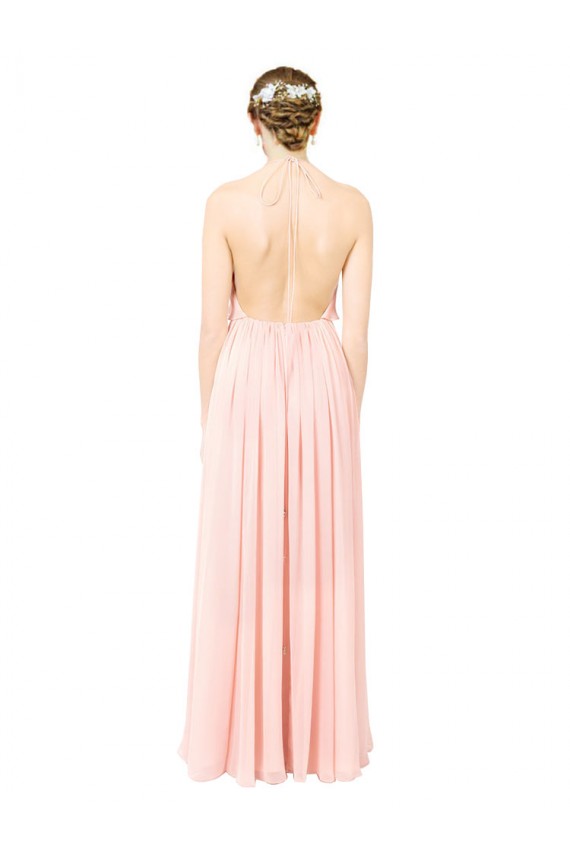 Rosa Linha A Cabeçada Chiffon Longo Vestidos de Madrinha Acessíveis