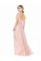 Rosa Linha A Decote Quadrado Chiffon Longo Vestidos de Madrinha Acessíveis