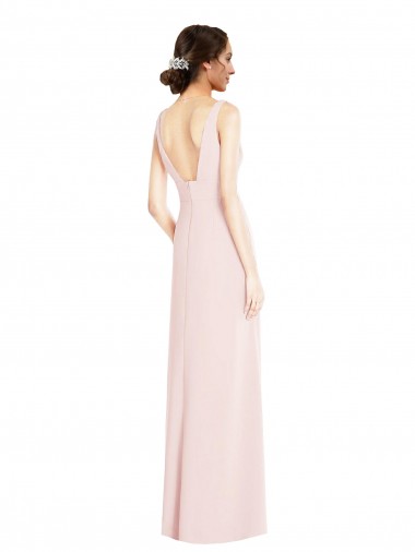 Rosa Linha A Decote V Crepe Esticado Longo Vestidos de Madrinha / Vestidos de Festa