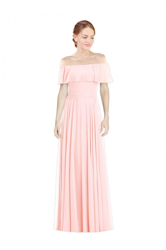 Rosa Linha A Fora do Ombro Chiffon Longo Vestidos de Madrinha Acessíveis