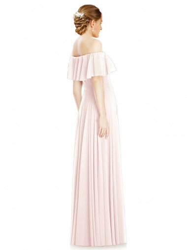 Rosa Linha A Fora do Ombro Chiffon Longo Vestidos de Madrinha