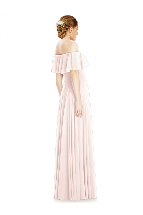 Rosa Linha A Fora do Ombro Chiffon Longo Vestidos de Madrinha Acessíveis