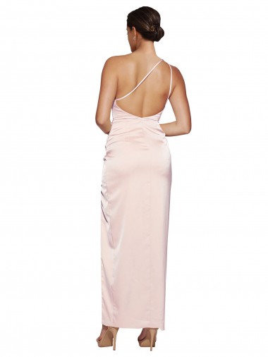 Rosa Linha A Um Ombro Cetim Sedoso Longo Vestidos de Madrinha / Vestidos de Festa