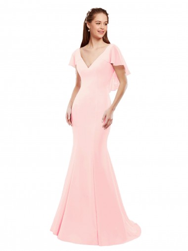 Rosa Sereia Decote V Chiffon Longo Vestidos de Madrinha