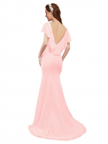 Rosa Sereia Decote V Chiffon Longo Vestidos de Madrinha