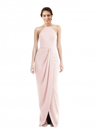 Rosa Trombeta Cabeçada Crepe Esticado Longo Vestidos de Madrinha / Vestidos de Festa