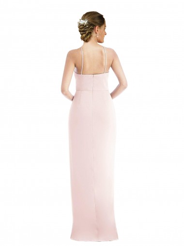 Rosa Trombeta Cabeçada Crepe Esticado Longo Vestidos de Madrinha / Vestidos de Festa
