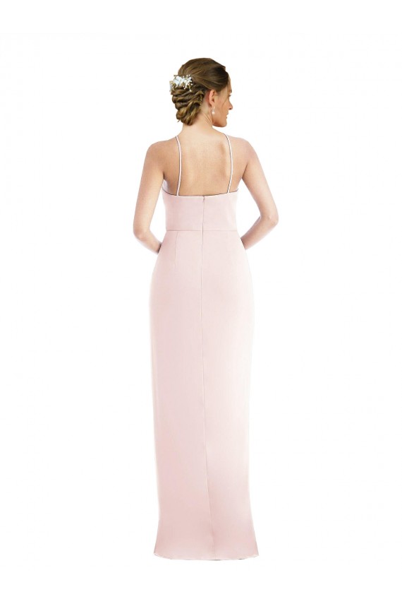 Rosa Trombeta Cabeçada Crepe Esticado Longo Vestidos de Madrinha / Vestidos de Festa