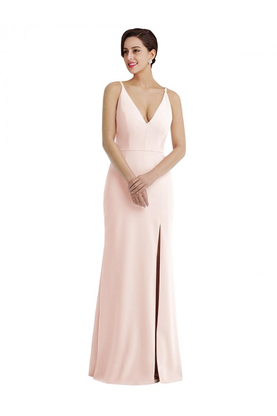 Rosa Trombeta Decote V Crepe Esticado Longo Formais Vestidos de Madrinha / Vestidos de Festa Acessíveis