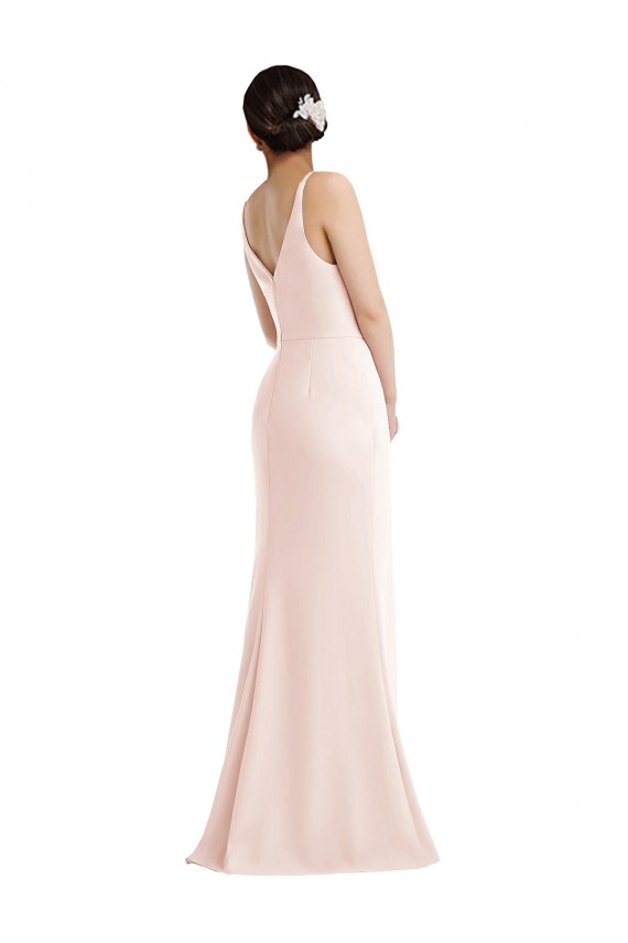 Rosa Trombeta Decote V Crepe Esticado Longo Formais Vestidos de Madrinha / Vestidos de Festa Acessíveis