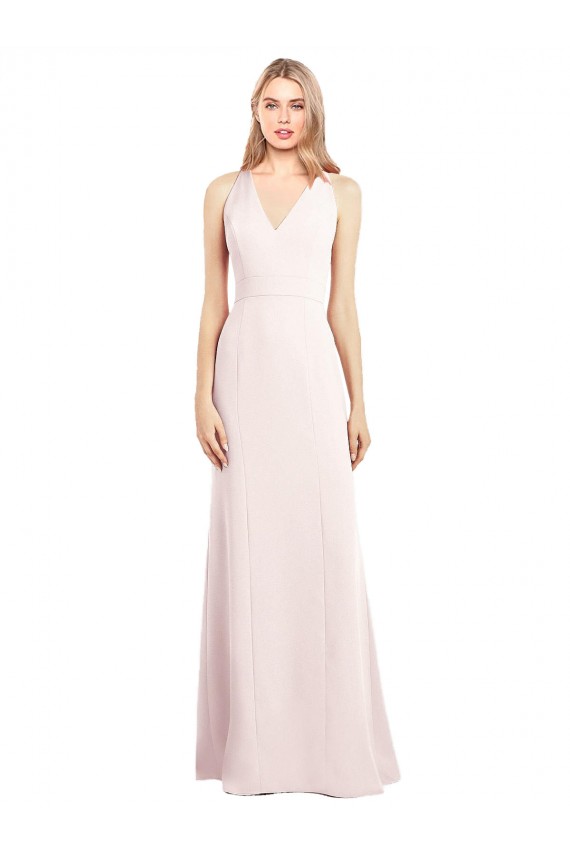 Rosa Trombeta Decote V Crepe Esticado Longo Vestidos de Madrinha / Vestidos de Festa Acessíveis