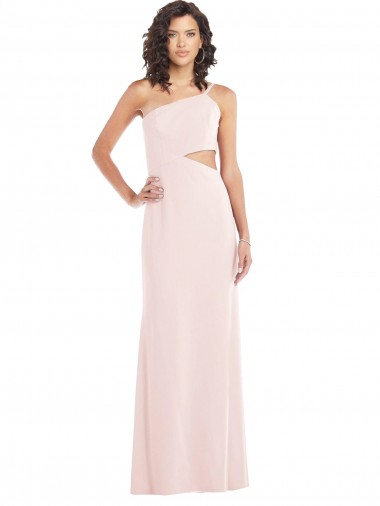Rosa Trombeta Um Ombro Crepe Esticado Longo Formais Vestidos de Madrinha / Vestidos de Festa