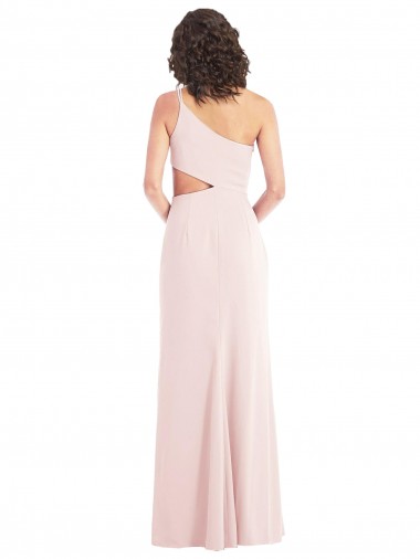 Rosa Trombeta Um Ombro Crepe Esticado Longo Formais Vestidos de Madrinha / Vestidos de Festa