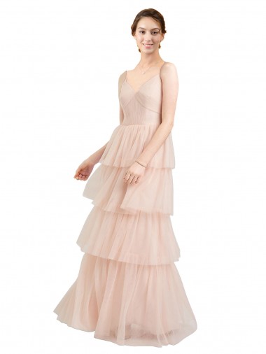 Rosa Tule Linha A Decote V Longo Vestidos de Madrinha