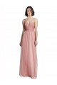 Rose Rosa Linha A Decote V Tule Longo Vestidos de Madrinha